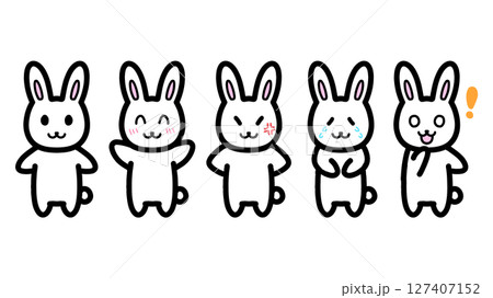 いろいろな表情のうさぎのキャラクターの手描きイラストのイラスト素材