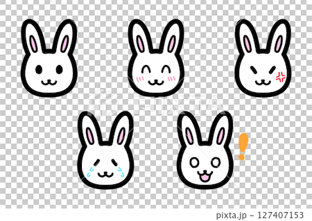 Hand-drawn illustrations of rabbit characters with various expressions 127407153