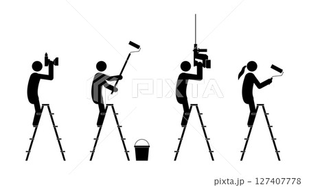 Set of stick figures, construction and repair, vector illustration. Set of stick figures, construction and repair, vector illustration. 127407778