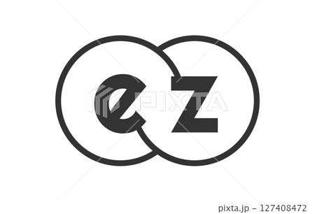 EZ business company emblem with outline rounds and letters e z. Logo template of two merged circles for brand identity, logotype. Vector Infinity symbol 127408472