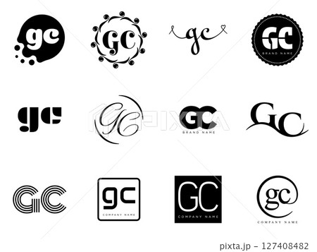 GC logo company template. Letter g and c logotype. Set different classic serif lettering and modern bold text with design elements. Initial font typography. 127408482