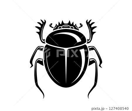 Elegant silhouette of a scarab beetle. Symbol of transformation, rebirth. Ideal for graphic design, tattoos, or cultural projects. Timeless and versatile. Elegant silhouette of a scarab beetle. Symbol of transformation, rebirth. Ideal for graphic design, tattoos, or cultural projects. Timeless and versatile. 127408540