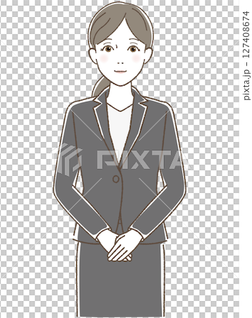 一位身著西裝、微笑、面向前方的女士 127408674