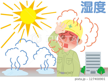 熱中症_湿度_作業着の働く人_文字入り 127408901