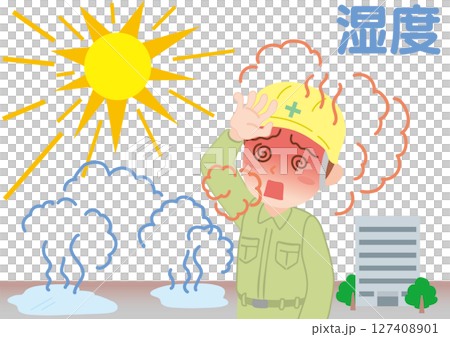 熱中症_湿度_作業着の働く人_文字入り 127408901