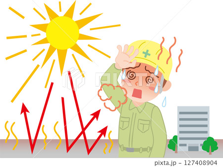 熱中症_輻射熱_作業着の働く人 127408904