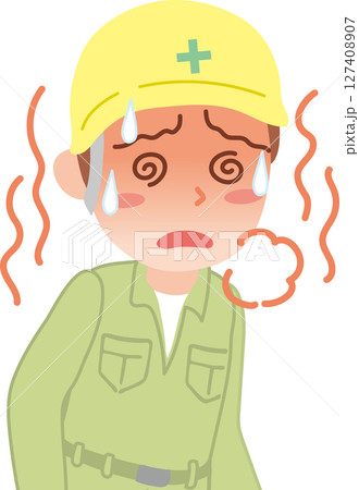熱中症でフラフラしている作業着を着た人_上半身 127408907