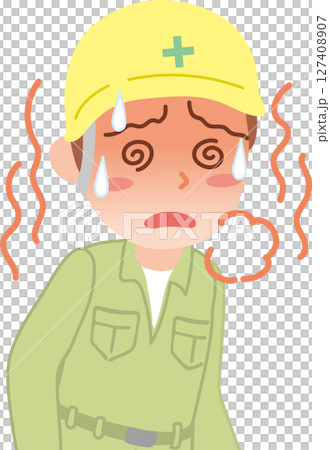 熱中症でフラフラしている作業着を着た人_上半身 127408907