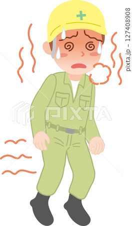 熱中症でフラフラしている作業着を着た人_全身 熱中症でフラフラしている作業着を着た人_全身 127408908