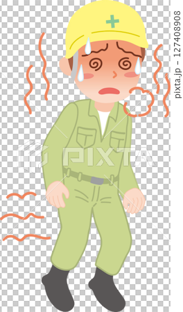 A person wearing work clothes staggering with heatstroke_whole body 127408908