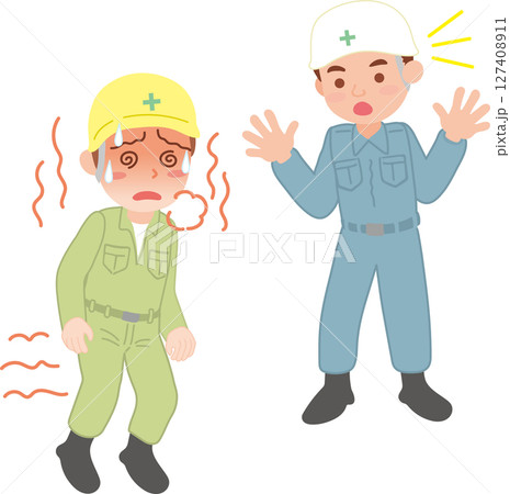 熱中症対策_熱中症の人を見つける_作業着の働く人 熱中症対策_熱中症の人を見つける_作業着の働く人 127408911