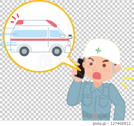 呼叫救護車_戴著頭盔和工作服的人 127408912