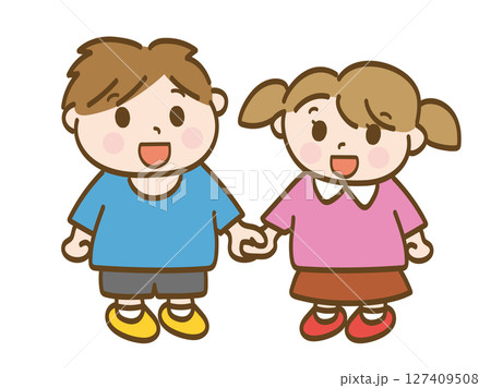 楽しそうに手をつなぐ男の子と女の子の全身イラスト 楽しそうに手をつなぐ男の子と女の子の全身イラスト 127409508
