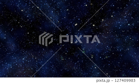 Vast starry night sky filled with twinkling stars and deep cosmic colors creating serene atmosphere 127409983