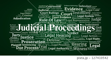 Judicial Proceedings Word Cloud. Legal Trial And Courtroom Concepts For Education Use 127410542