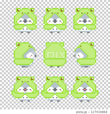 青蛙雨衣和灰色貓頭鷹像素藝術 127410868