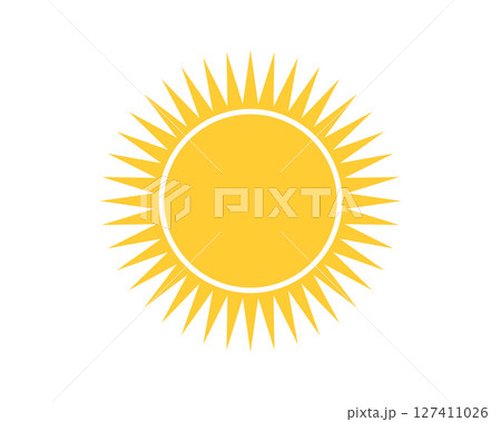 Bright and cheerful sun icon. A simple, flat design conveying warmth, energy, and optimism. Ideal for weather forecasts, summer promotions, and positive messaging. 127411026