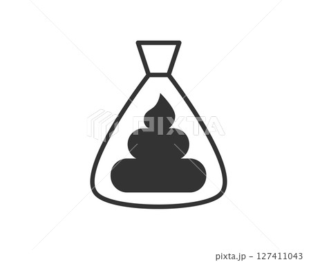 Minimalist graphic of feces in a bag. Illustrates responsibilities, pet care, humor, or environmental issues. Great for web, print, or social media designs. 127411043
