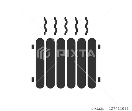 Simple vector icon of a heating radiator with rising heat waves. Represents warmth, comfort, and efficiency. Usable for climate control, house design, and energy concepts. 127411051