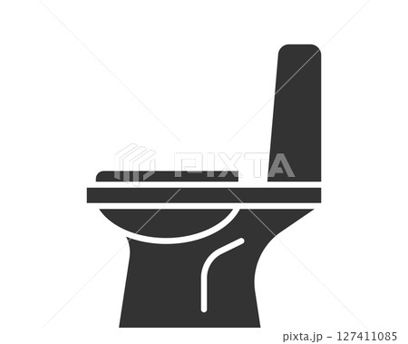 Minimalist icon of a toilet. Simple design. Suitable for illustrating plumbing, sanitary ware, or bathroom facilities in websites and infographics. Clean and modern style. 127411085
