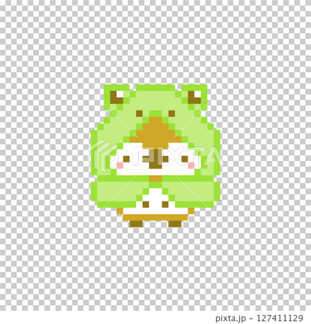 カエルのレインコートとシンプルフクロウのドット絵 カエルのレインコートとシンプルフクロウのドット絵 127411129