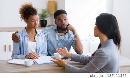 Retirement Planning. African American Spouses Having Investment Consultation In Finansial Counselor's Office. Selective Focus 127411383