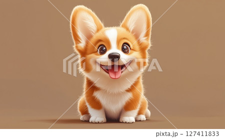 Adorable Funny Kawaii Fluffy Orange Corgi Puppy With Cute Dotted Eyes 127411833