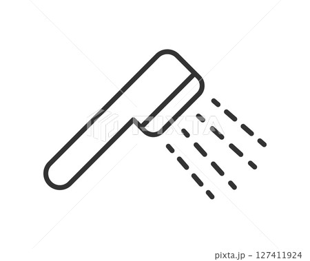 Minimalist vector icon of a shower head with water flowing. Symbol of cleanliness, hygiene, and relaxation. Useful for apps, websites, and informational designs. Minimalist vector icon of a shower head with water flowing. Symbol of cleanliness, hygiene, and relaxation. Useful for apps, websites, and informational designs. 127411924