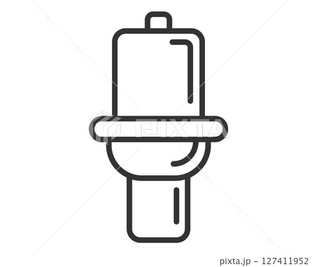 Clean line art icon of a modern water closet. Symbolizes plumbing, restrooms, or hygiene. Ideal for website design, apps, or informational graphics related to sanitation. 127411952