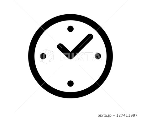 Bold, minimalist clock icon design.  A checkmark inside the clock face symbolizes completion, on-time delivery, or scheduling. Perfect for website design, apps, presentations, and more. 127411997