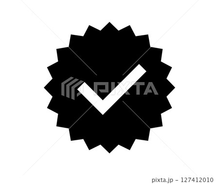 Bold black badge with a prominent white checkmark. Clean, modern design ideal for websites, apps, and presentations to signify approval, completion, or verification. Bold black badge with a prominent white checkmark. Clean, modern design ideal for websites, apps, and presentations to signify approval, completion, or verification. 127412010