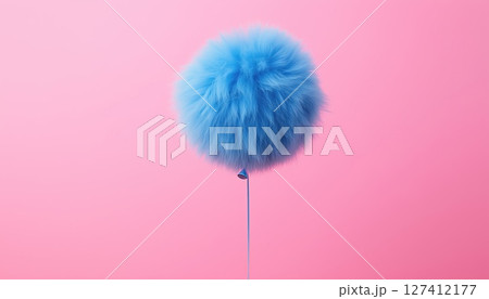 Floating Blue Balloon Fur On A Pink Background 127412177