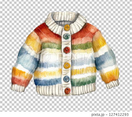 Sweater or jacket for baby watercolor PNG clipart isolated on white background. 127412293