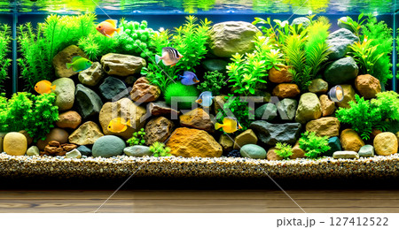 A fish tank filled with lots of different types of fish 127412522