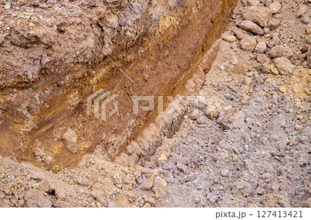 Earthy environment detailed analysis of soil layer excavation at construction sites Earthy environment detailed analysis of soil layer excavation at construction sites 127413421