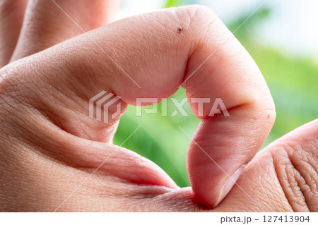 Hand gesture creating heart shape nature background close-up peaceful environment emotional connection Hand gesture creating heart shape nature background close-up peaceful environment emotional connection 127413904