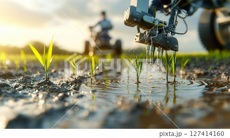 Robotic arm precisely planting rice seedlings...のイラスト素材 [127414160] - PIXTA