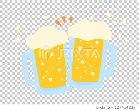 Illustration of a foaming draft beer mug making a toast Illustration of a foaming draft beer mug making a toast 127414838