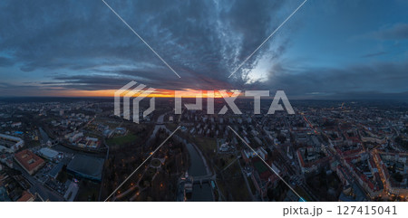 Sunset Blaze Over Hradec Kralove. Pano 127415041