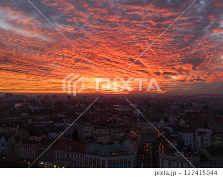 Sunset Blaze Over Hradec Kralove 127415044
