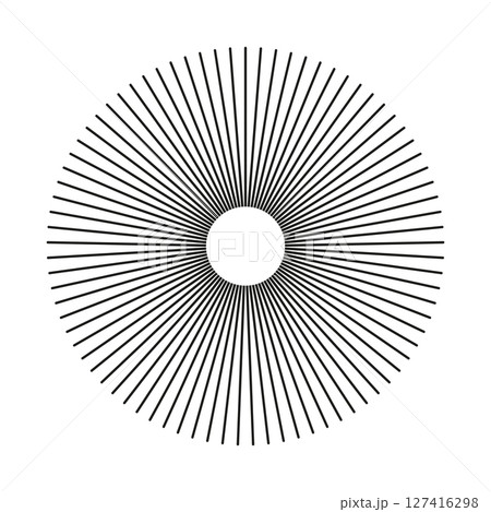 Star sun rays, burst. Spokes grid with radiating stripes. Round radial radiation lines. Circulars lines beams. Abstract geometric shape pattern. 127416298