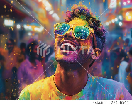 Vibrant Holi Festival Joy Captured in Colorful Celebration 127416544