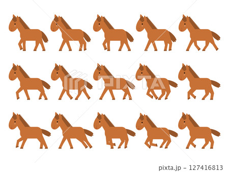 歩く馬と走る馬のイラストセット 127416813