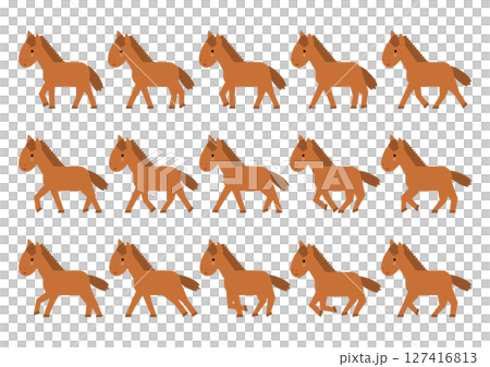 歩く馬と走る馬のイラストセット 127416813