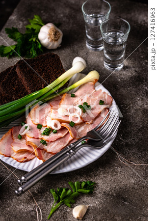 Sliced boiled smoked pork or ham Sliced boiled smoked pork or ham 127416963