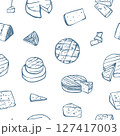 Hand drawn French cheeses seamless pattern 127417003
