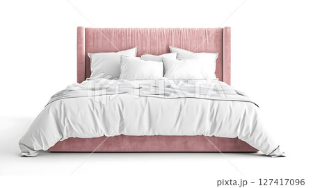 A white and pink bed with white pillows 127417096