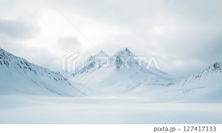 A mountain range is shown in the distance with a clear blue sky 127417133