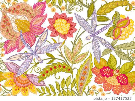 Fantasy flowers in retro, vintage, jacobean style Fantasy flowers in retro, vintage, jacobean style 127417523
