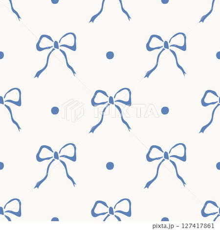 Hand drawn charming blue bows pattern Hand drawn charming blue bows pattern 127417861